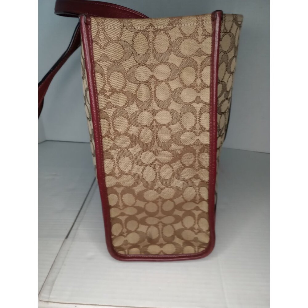 Coach Signature Stripe Canvas & Leather Tote Bag With Yellow Logo Accent - Picture 5 of 10